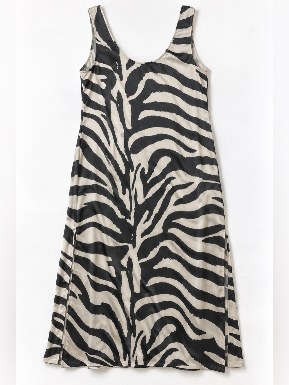 H&M Zebra Print Satin Midi Maxi Dress Black Cream Size L - Picture 3 of 9